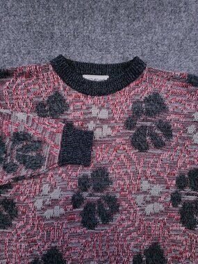Saturdays Adult Women S/M Red Gray Sweater Long Sleeve Floral Cotton Blend